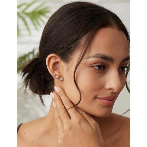 6 Pairs CZ Stud Earrings Set Hypoallergenic Stainless Steel 3mm to 8mm - Picture 4 of 7